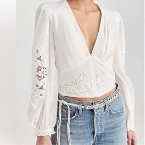 NWT FARM Rio Anthropologie Ivory Off-White LACE Top | Size XS